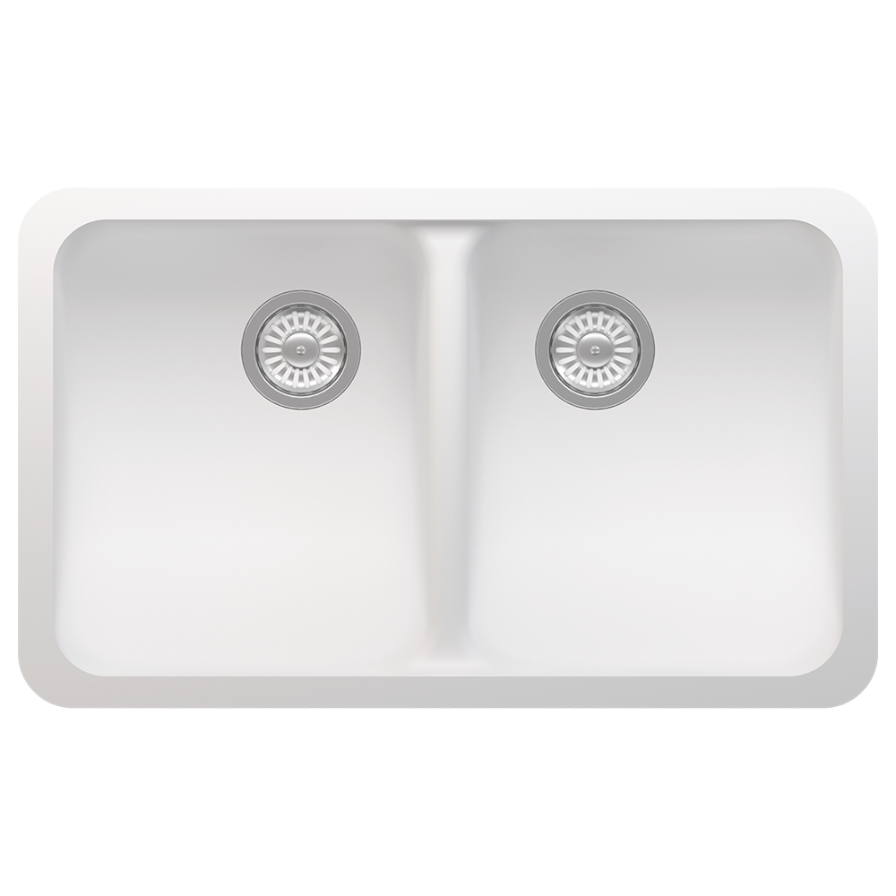 Acrylic Undermount Double Equal Bowl Kitchen Sink, 30-7/8