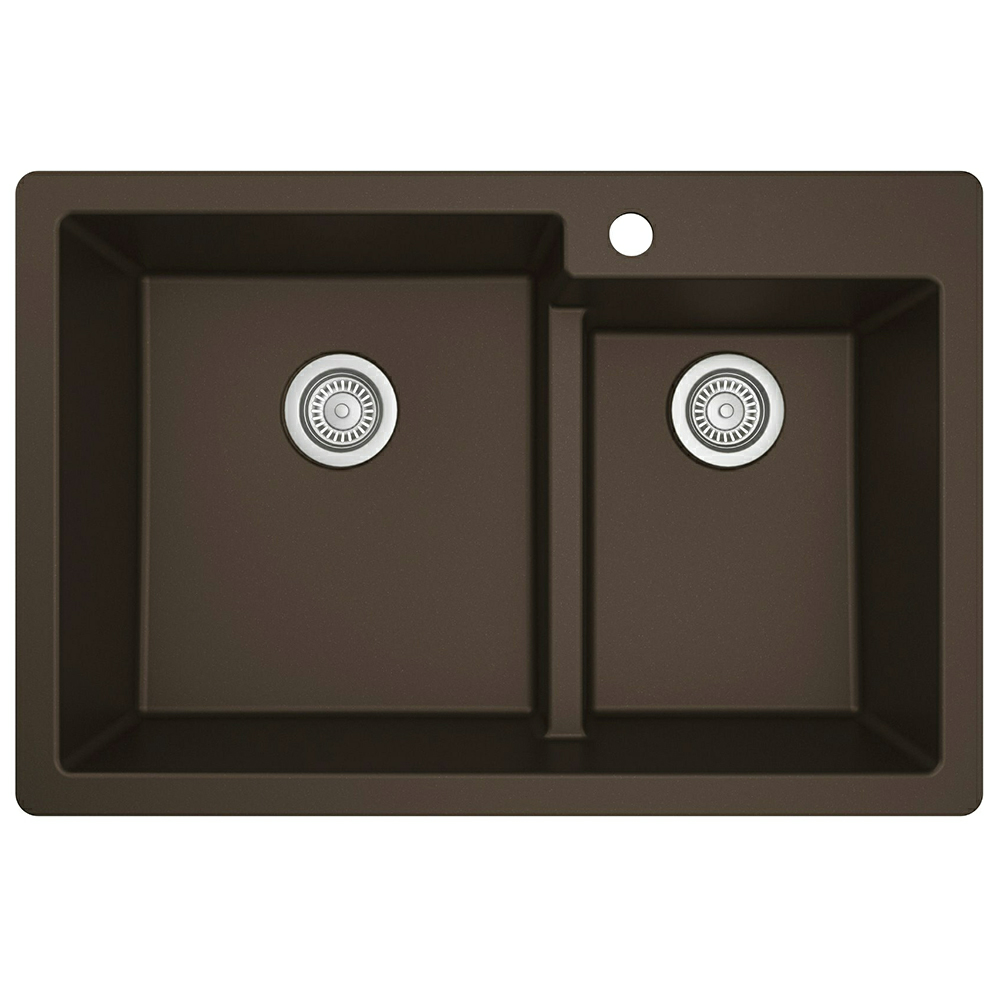 QT-811 Quartz Top Mount Large/Small Bowl Kitchen Sink, 33
